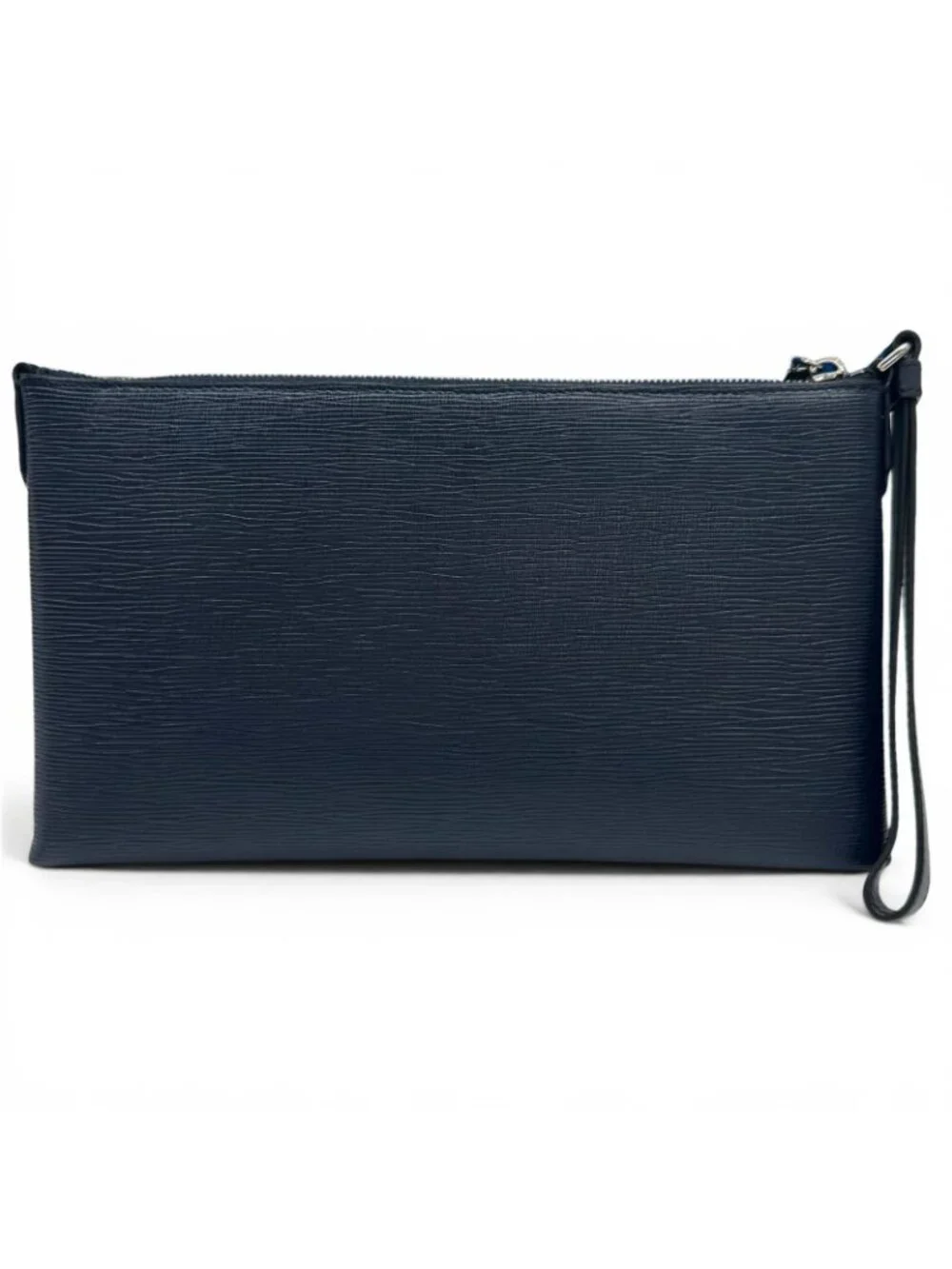 Bvlgari Bally Leddon Logo Leather Clutch Navy Silver